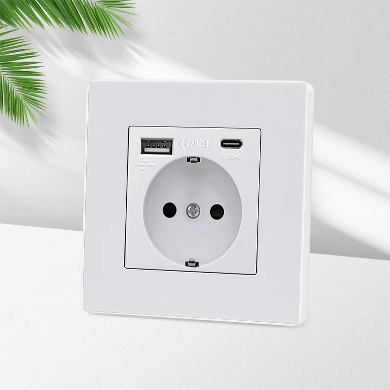 EU 벽 전기 소켓 PC 플라스틱 전기 콘센트, USB 5V 2A 더블 포트 86 타입 전원 소켓 16A 220V