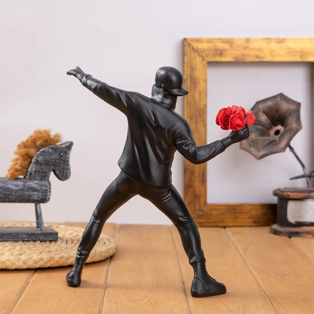 Banksy Blumen-Wurfornamente Abstrakte Kunstwerke Skulpturen Figuren Ornamente für Wohnzimmer Arbeitszimmer Heimdekoration Handwerksprodukt – Detail 5
