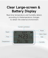 Tuya Smart WiFi 4-IN-1 Temperature Humidity Sensor Light Intensity Detector Time Display Alarm Clock Fit Alexa Google Assistant - Image 5