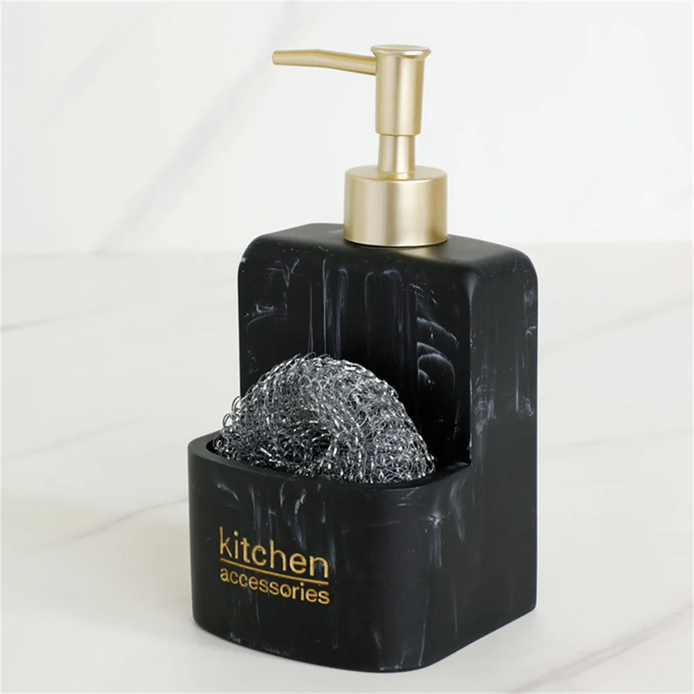 Kitchen Accessories Sink Countertop Liquid Hand Soap Dispenser Pump Bottle Caddy with Storage Compartment Holds Stores Scrubbers