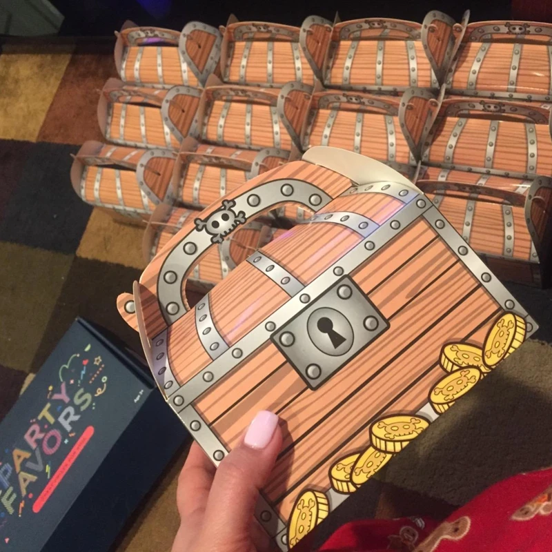 6 Stück Piratenschatz-Leckerli-Truhe aus Papier, Süßigkeiten-Geschenkbox für Kinder, Süßes oder Saures, Halloween-Partyzubehör, Geburtstagsdekoration mit Piratenmotiv – Detail 9