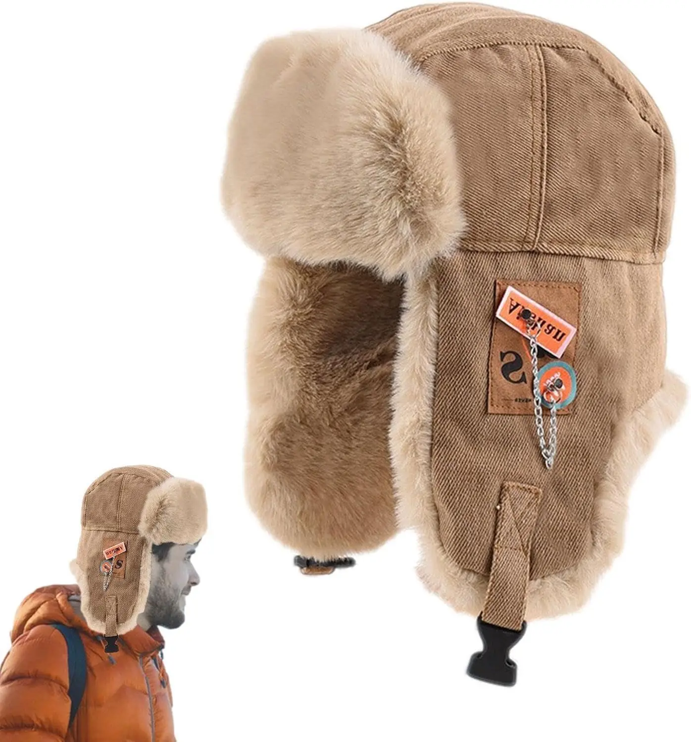 Men's Bomber Hat, Bomber Hat Warm Winter Hat with Ear Flaps Russian Hat, Pilot Style Winter Russian Trooper Hat Soft Fashionable - 5