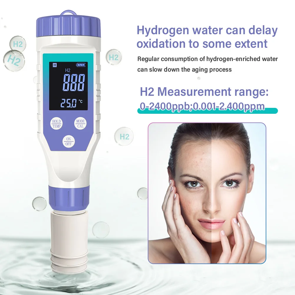 Water Tester PH Meter YAGO Hydrogen Water Tester 7-in-1 TDS EC H2 ORP Salt Temp PH Meter for Drinking Water Pool Aquarium