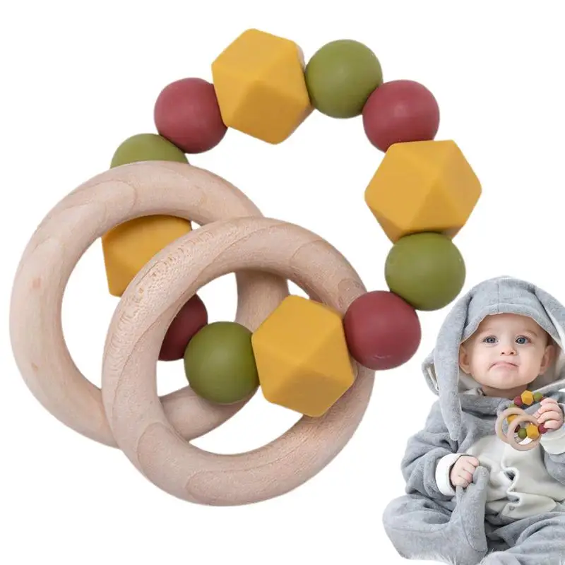 

Wooden Teething Toys Teether Toy Natural Wood Teething Ring Bead String Food-Grade Chew Ring Montessori Toy For Boys Girls