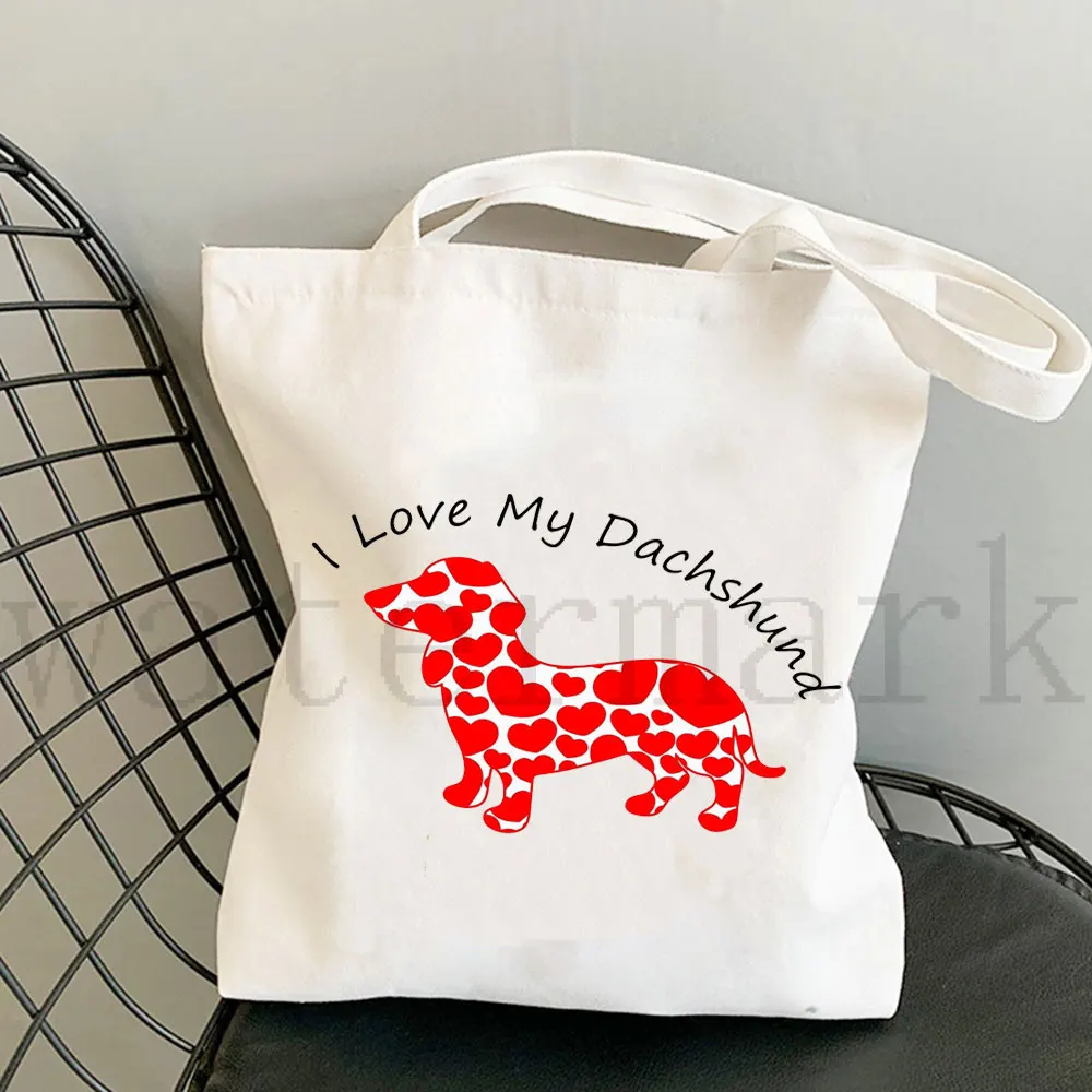 

I Love Dachshund Dog Mom Life Aesthetic High Capacity Gift Fashion Women Canvas Shopping Bag Reusable Cute Shoulder Tote Bags