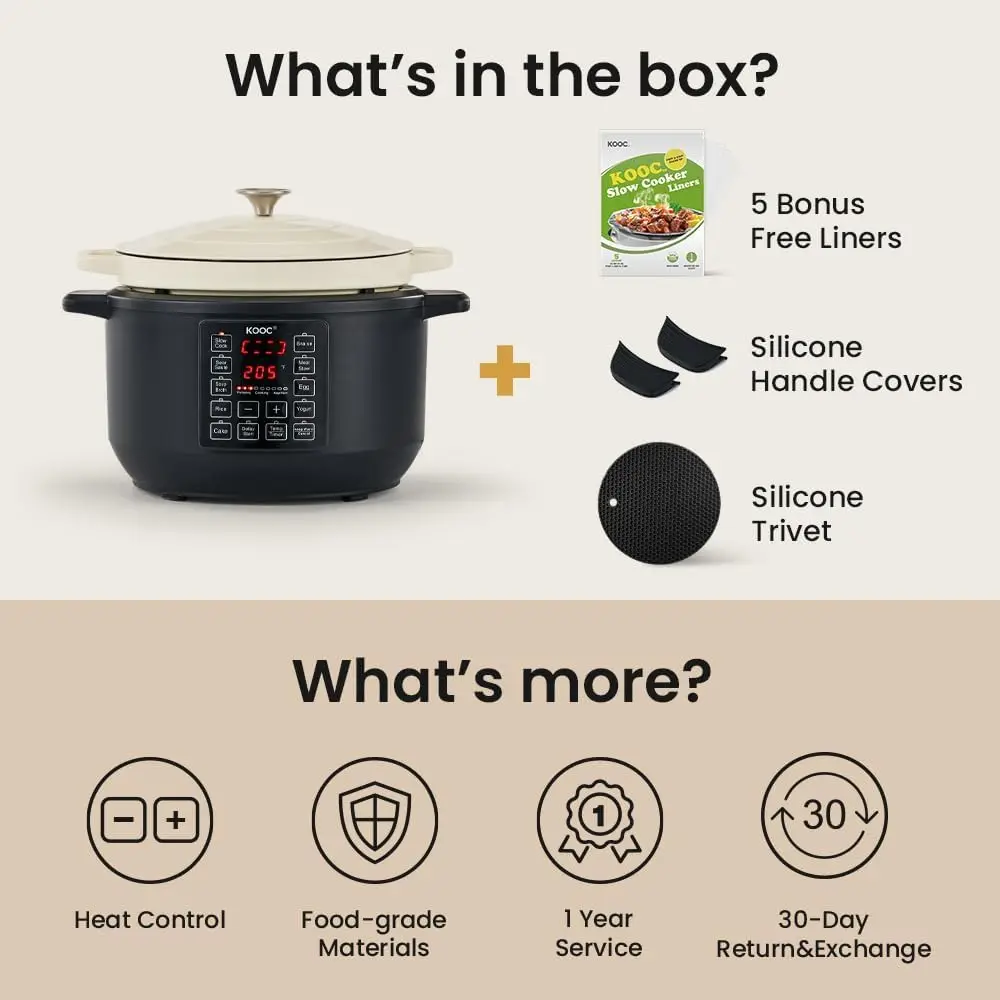 10-in-1 Slow Cooker 6 qt White, Electric Dutch Oven, Slow Cook, Braise Pot, Sear/Sauté, Enameled Cast Iron with Self-Bastin 6
