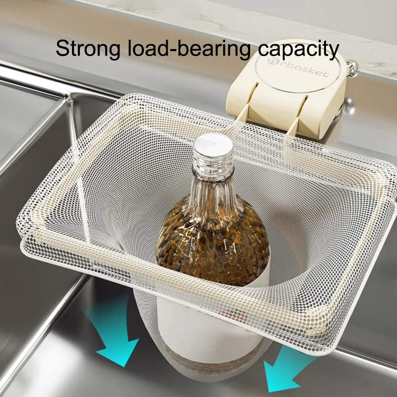 Drainage Sink Filter Rack Foldable Strainer Mesh Bag Anti-Clogging