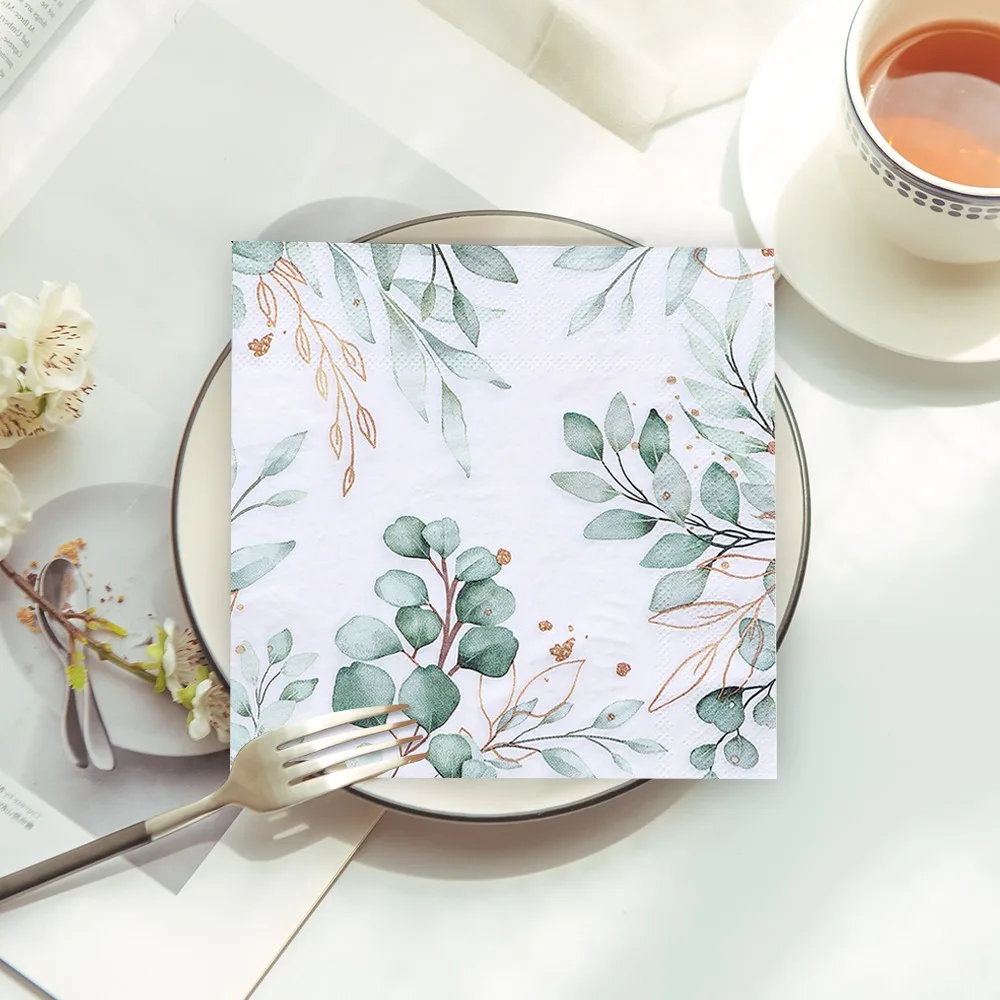Green Plant Printed Napkins Papers Mouth Wiping Cloth Paper Towels Party Celebrations Table Plate Placement Napkin Towels 20pcs