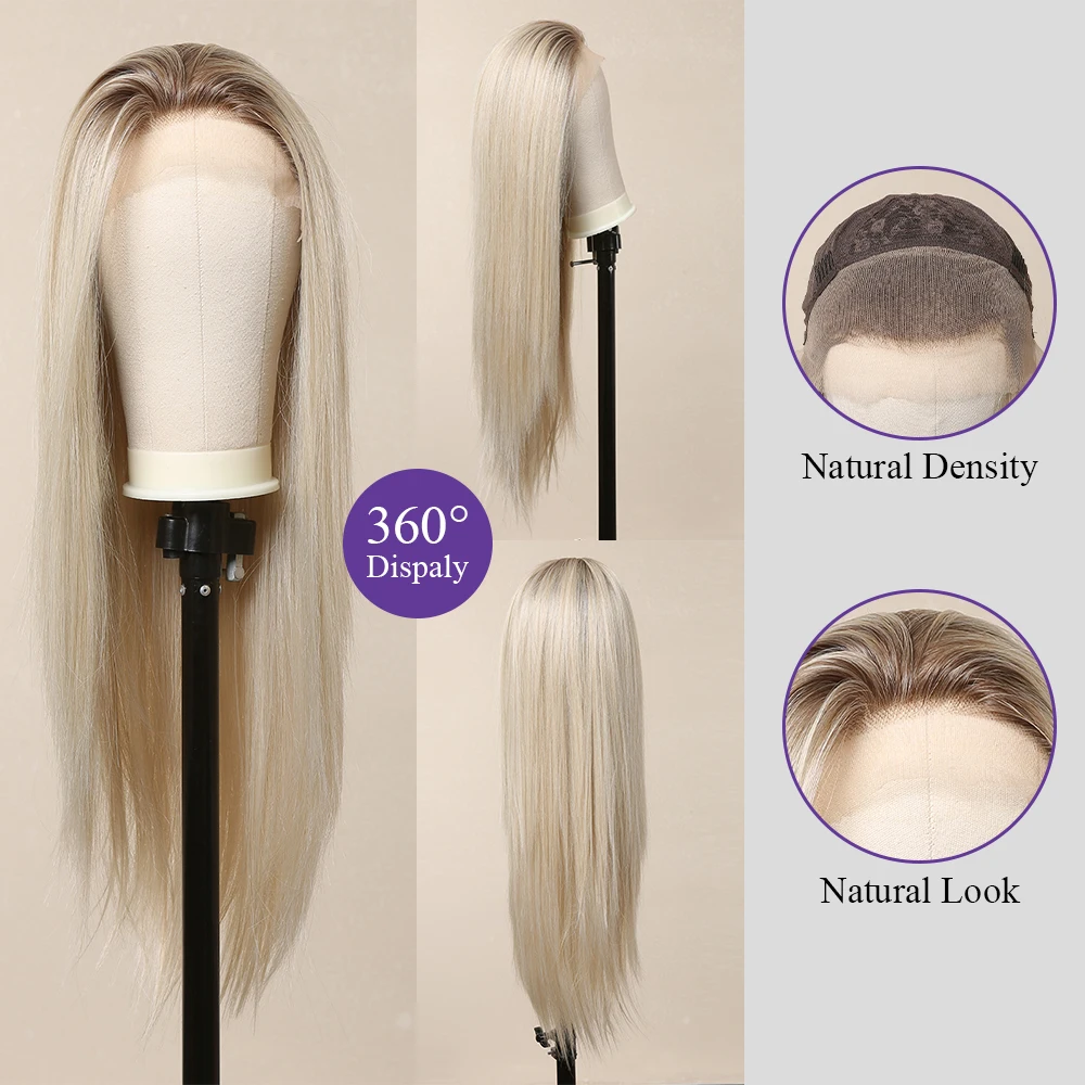 Lace Synthetic Wigs Long Ombre Blonde Wig Layered Straight Hair For Women Natural Daily Use Heat Resistant Wig HENRY MARGU 13*6 synthetic wig