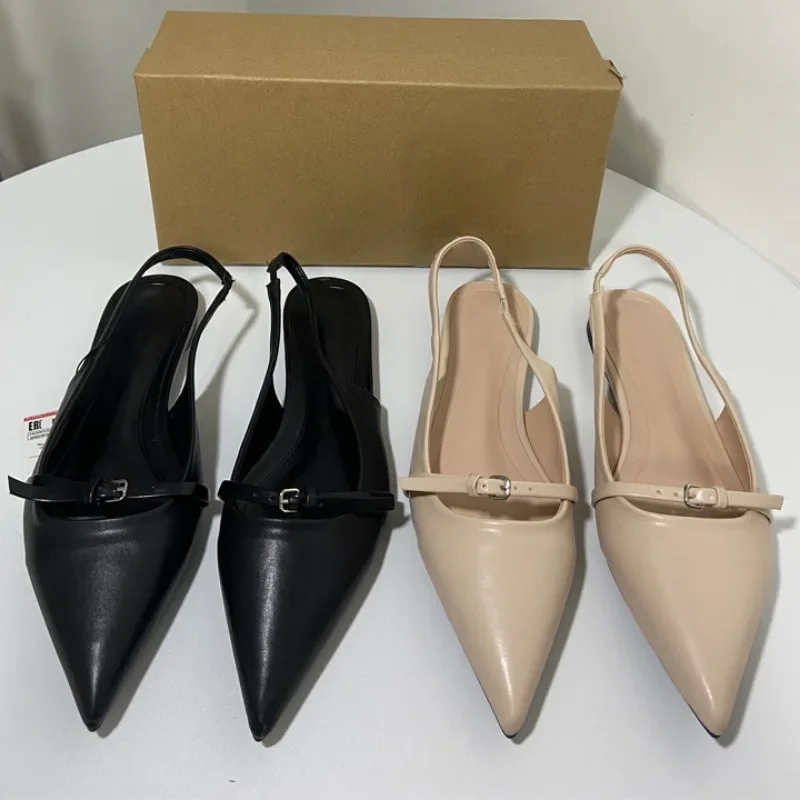 Summer Women's Flat Sandals Pointed Shallow Mouth Back Strap Brand Design Outside Comfortable Casual Ladies Slingback Shoes