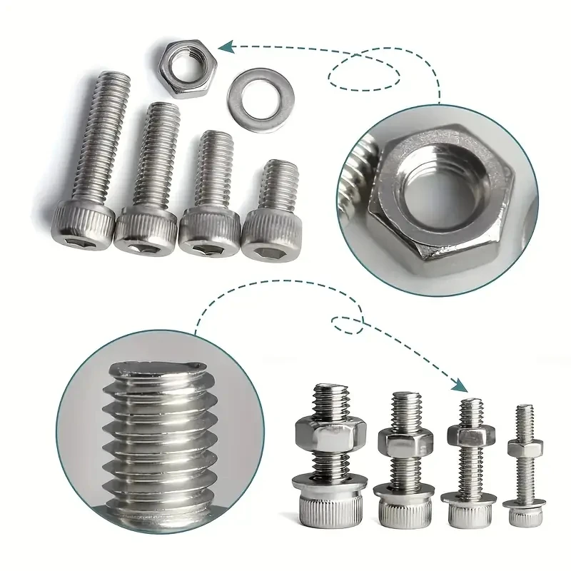 560 M3 M4 M5 M6 hexagon bolt kit 304 stainless steel cup head hexagon bolt, nut, washer sorting kit