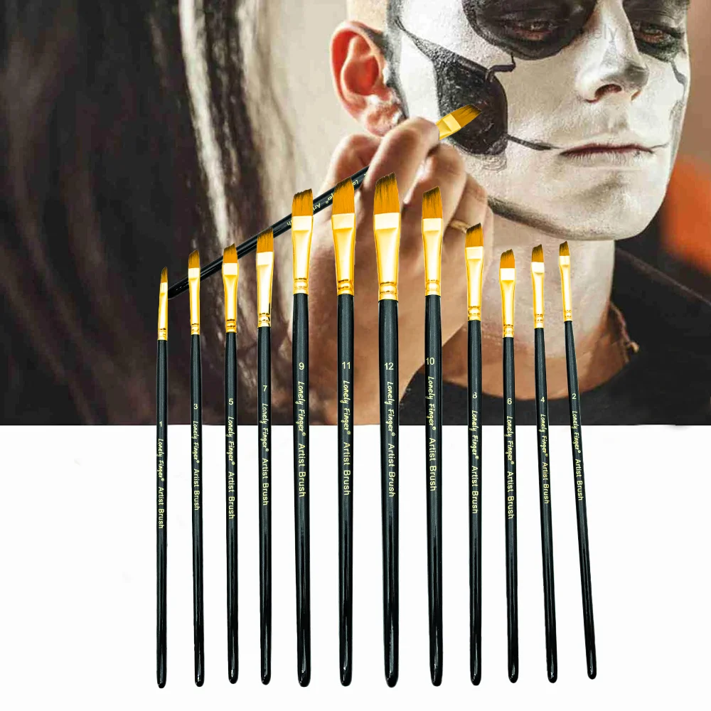 아티스트 페인트 브러쉬 세트, 12개 전문가용 각진 페인트 브러쉬 (아크릴, 수채화, 유화, 얼굴, 바디, 네일 아트, 공예용)