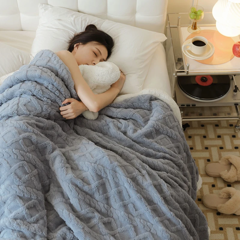 Double Layer Thick Winter Blanket Throw Soft Warm Sherpa Wool Blankets for  Beds Plaid Taff Cashmere Lamb Thermal Quilt Bedspread