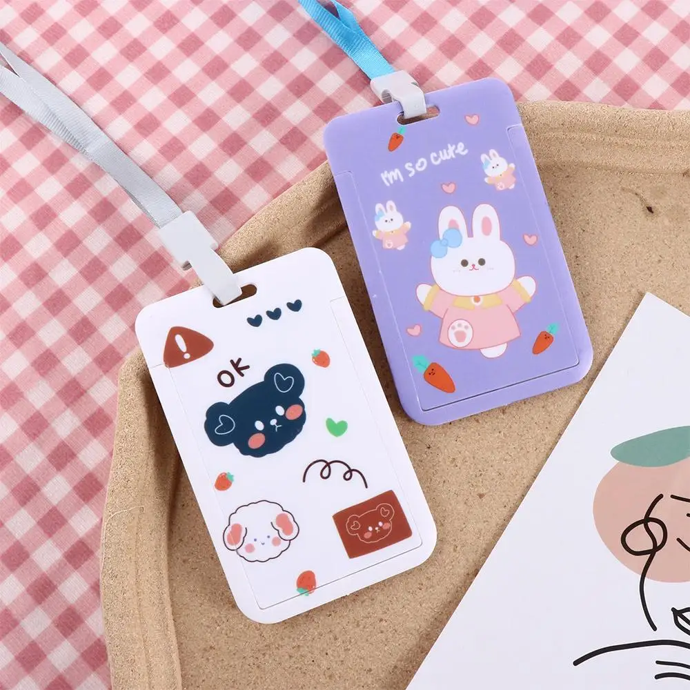 

Cute Work Card Sliding Cover Bank Credit Card Name Tags Card Holder with rope ID Badge Holder Badge Case Card Protective Cover