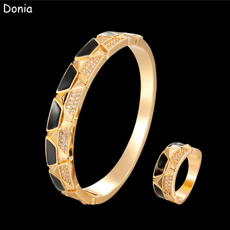 

Donia jewelry fashion three-dimensional triangle enamel copper micro-inlaid AAA zircon bracelet set creative opening ladies ring