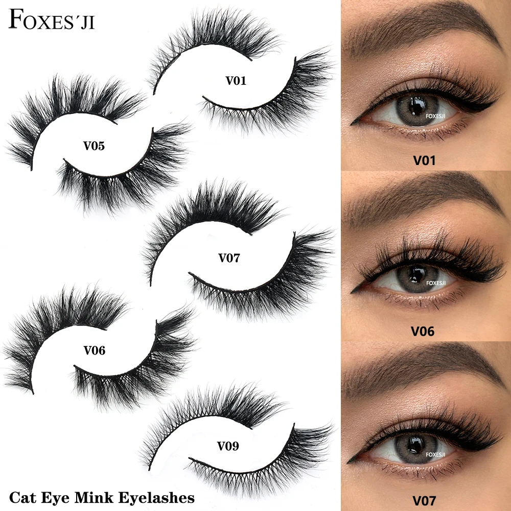 

FOXESJI Mink Eye Lashes False Eyelashes Extensions Fluffy Wispy Soft Handmade Reusable Cross Full Cat Eye Mink Lashes Extension
