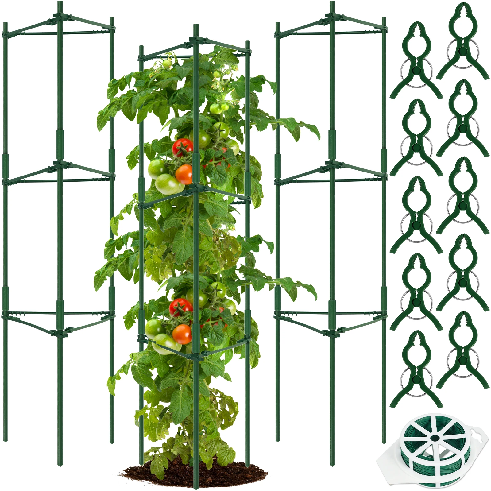 

Tomato Cage Garden Tomatoes Trellis Robust Tomato Plant Cage Stakes Assembled Tomato Garden Vegetable Cages with 100m Coil and