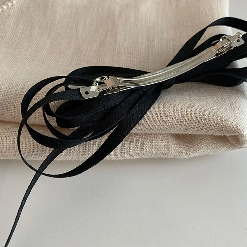 Korean Balletcore Ribbon Bow Hairpin Sweet Cute Girl Black Bowknot Hair Tie Hair Rope Spring Clip Female Hair Accessories