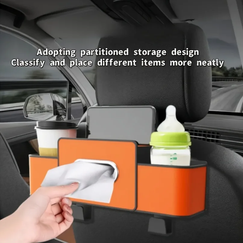 Organizer per Sedile Auto con Scatola in ABS e Porta Fazzoletti Doppio spazio per snack/bevande. Facile da Installare, Resina Durevole per Tutte le Auto. - Image 2