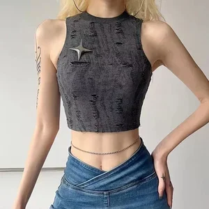 Summer Sleeveless Knitwear American Vintage goth Slim solid Knitted Vests Women Crop Tops Sexy Elegant Streetwear Vests sweaters