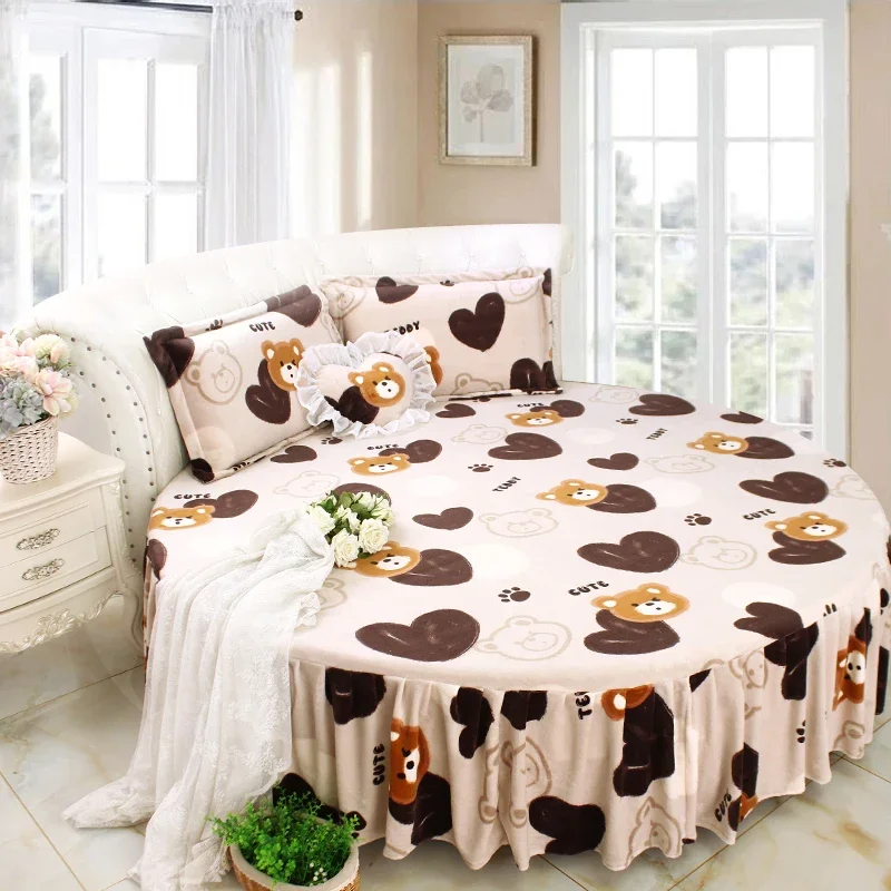 Winter Velvet for Round bed 200cm/220cm Solid Bed skirt Coral fleece Cover Bedspreads for home Round fitted sheet 6
