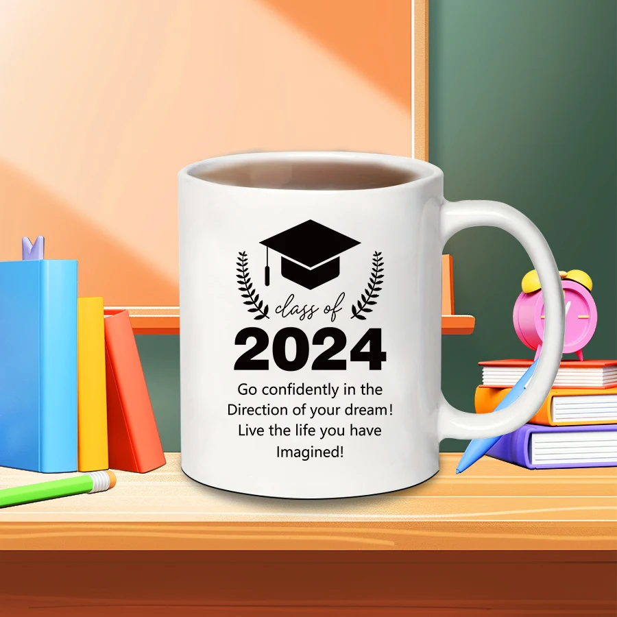 졸업 박사 모자 밀 귀 문자 패턴 세라믹 머그잔, 우유 커피 주스 세라믹 컵, 졸업 선물에 적합, 1PC