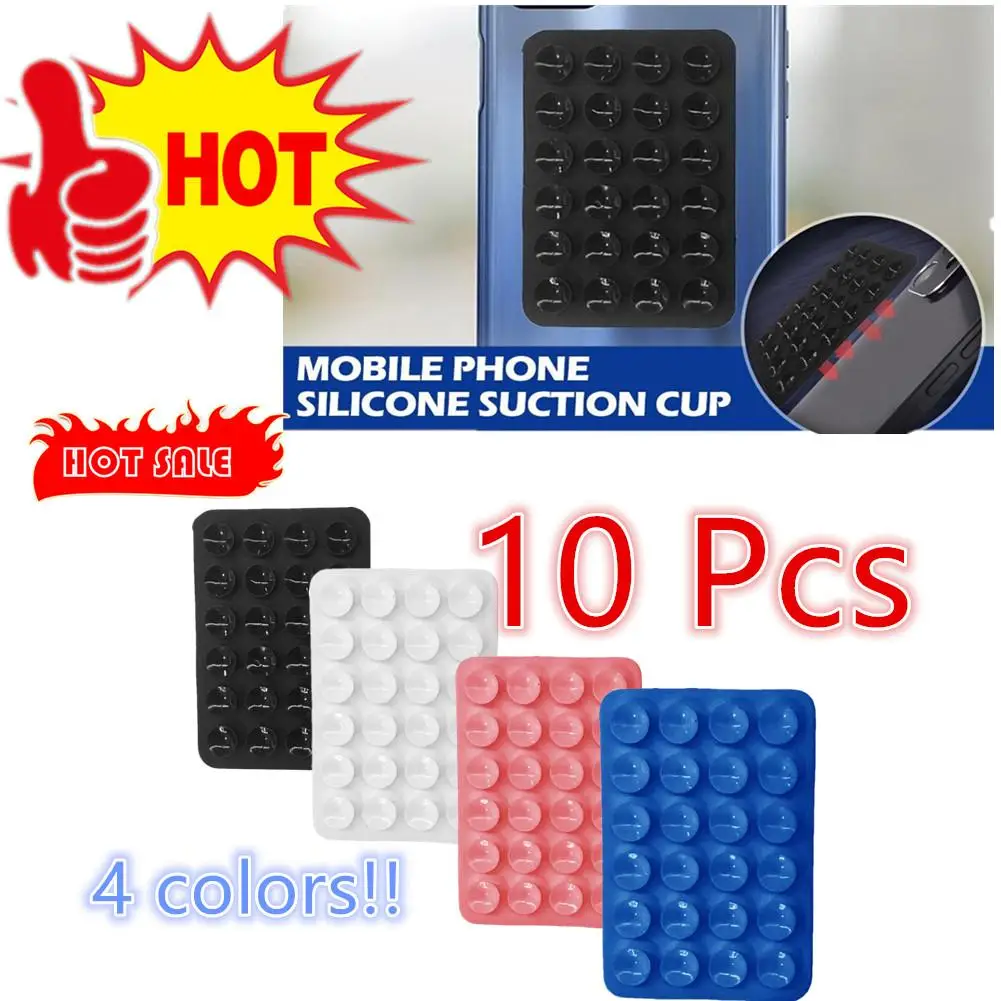 10X Suction Cup Wall Stand Mat Multifunctional Silicone Leather Square Phone Single-Sided Case Anti-Slip Holder Mount Suction