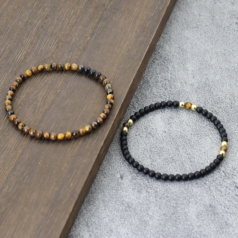Men Tiger Eyes Seed Beads Bracelet Set Natural Stone Meditation