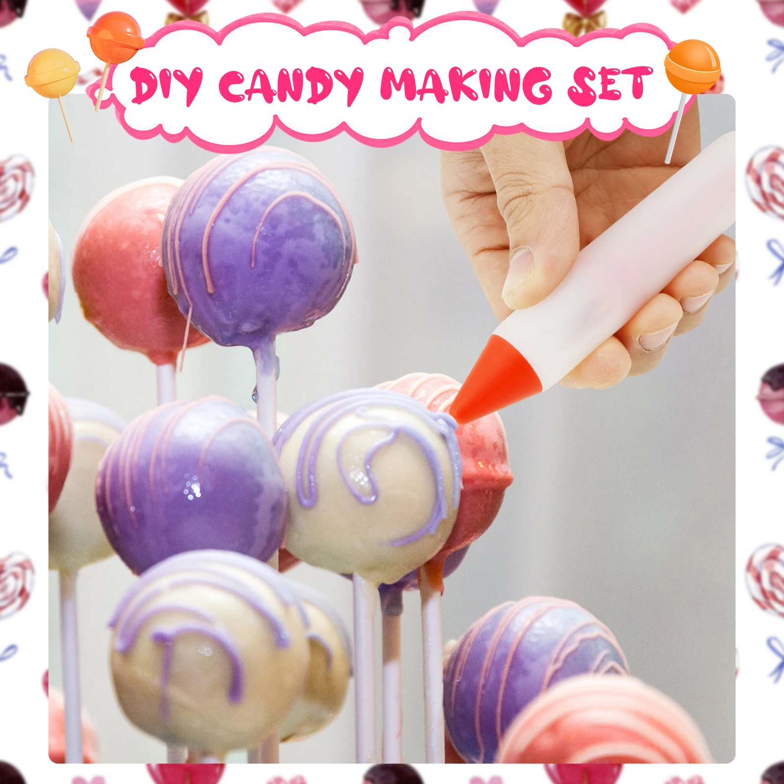 303Pcs Cake Pop Kit Reusable Cake Pop Mold Set Fun Maker Kit with Lollipop Stand Meat Baller Decorating Pen for Kids