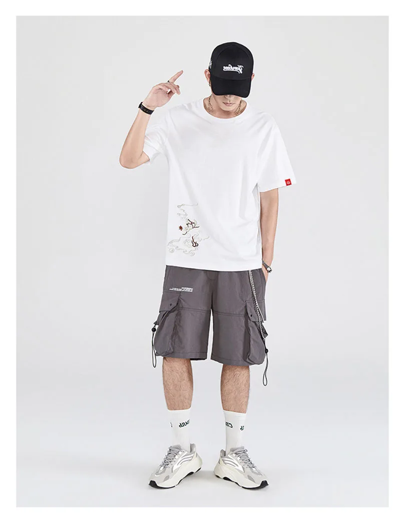 2025 Sommer Baumwoll-Trend Oversize Kurzarm-T-Shirt Herren Nationaler Chinesischer Stil T-Shirt Herren Phönix-Stickerei Top Tee Z1A1 – Detail 10