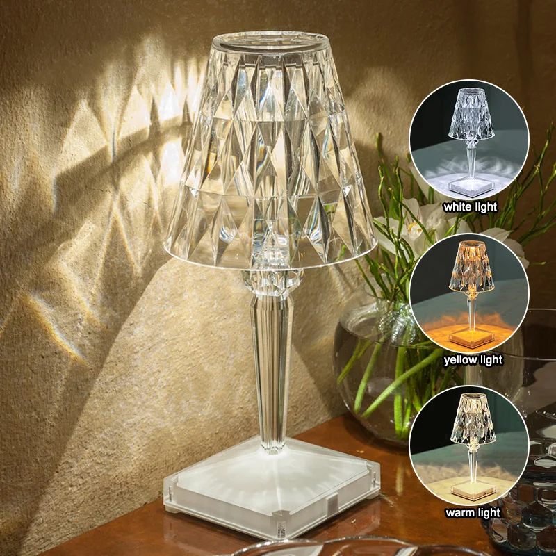 LED Diamond Crystal Night Lights Projection Touch Control USB Charging Home Bedroom Bar Decoration Desk Light Bedside Lamp |