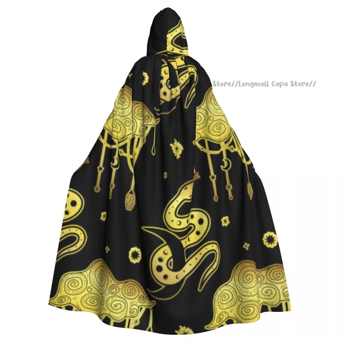 

Golden Vintage Sun And Moon Phases Hooded Cloak Coat Halloween Cosplay Costume Vampire Devil Wizard Cape Gown Party