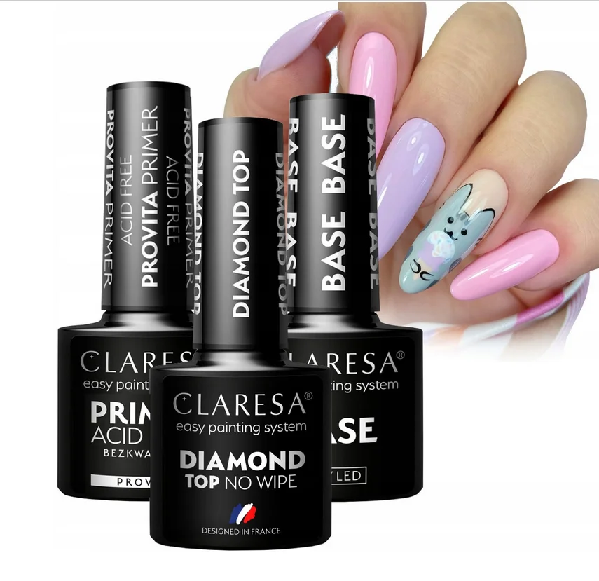 Claresa Zestaw Hybrydowy Do Paznokci Baza Top No Wipe Primer Bezkwasowy  z Polski za $6.75 / ~27zł