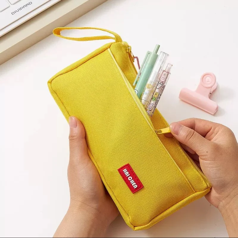 High Capacity Pencil Bag Case Zipper Girls Cosmetic Bag Two Layers Stationery Makeup Brushes Lipsticks Storage Organizer