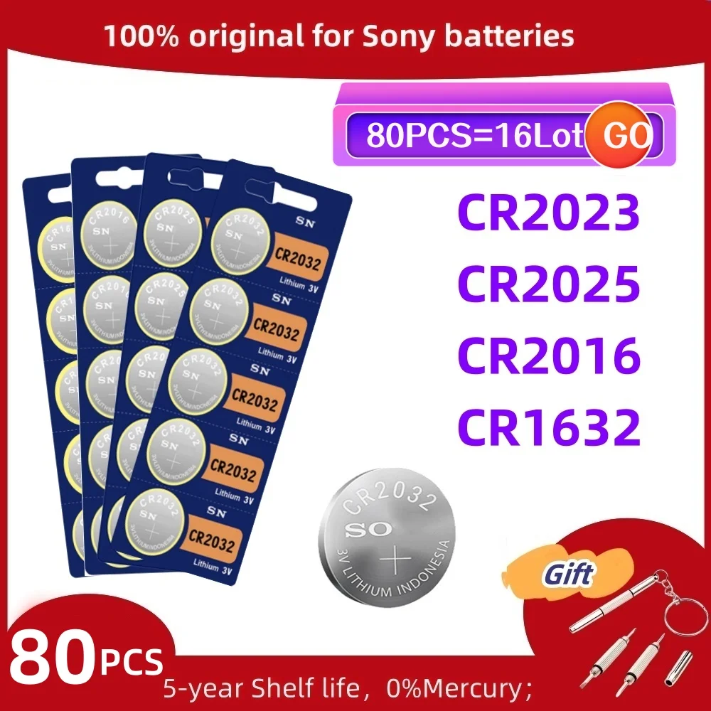 

FOR SONY 80PCS 3V CR2032 Lithium Button Battery CR2025 CR2016 CR1632 Coin Cell Watch Batteries For Toy Clock Remote Control