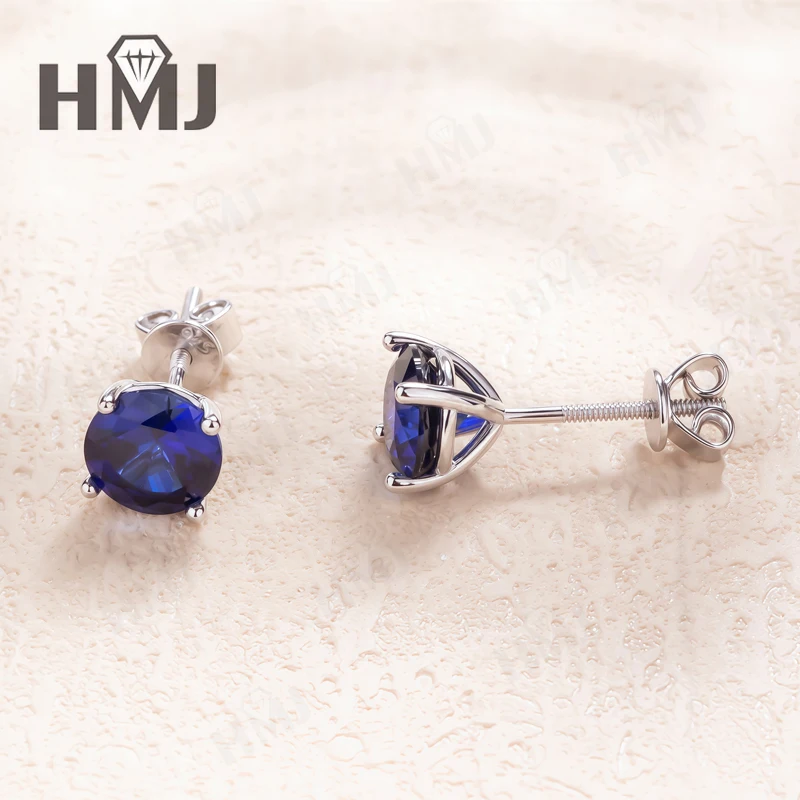 4-Zinken-Ohrstecker mit Schraubverschluss, Laborgezüchteter Rubin/Saphir/Smaragd für Damen und Herren, S925 Sterling Silber, Hypoallergen, Geburtstagsgeschenk – Detail 30