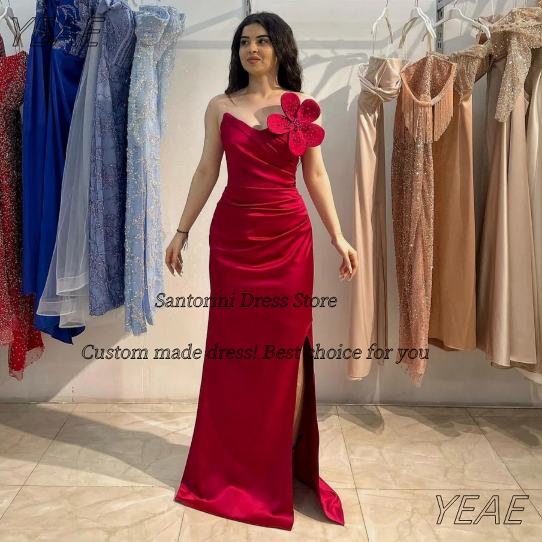 

Santorini Beaded Flower Sweetheart Prom Dresses Ruched Long Side Slit Bridesmaid Dress for Wedding Party Sexy Back Evening Gowns