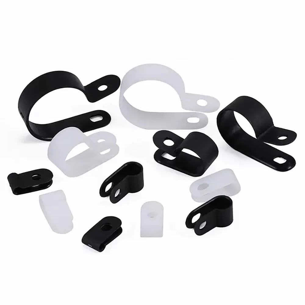 Nylon R-Type Cable Clamp Black/White Hose Mount Fix Cables Management Wiring Routing Hardware Electrical Fixing Ring 10-100pcs