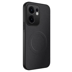 Magnetic Luxury Carbon Fiber Pattern Silicone Back Cover for OPPO Reno13 (Black)