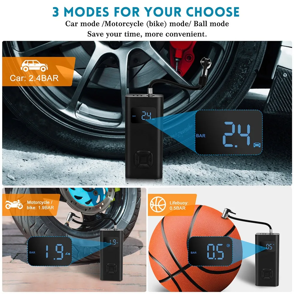 Tire Inflator Portable Air Compressor 5V 150PSI Cordless Car Tire Pump USB Rechargeable 6500mAh Battery Air Pump For Cars Motorc
