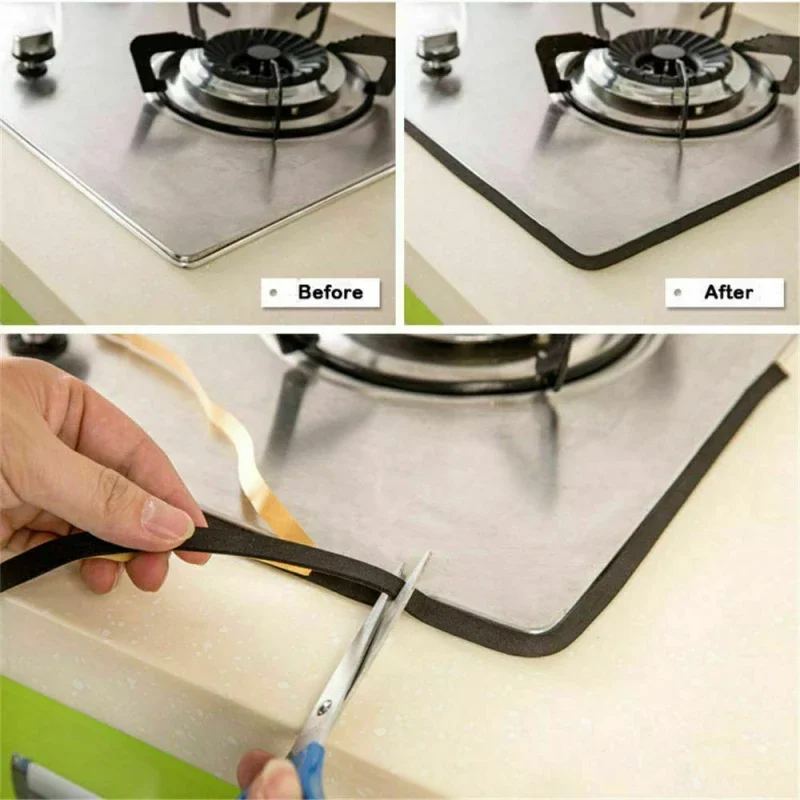 Kitchen Tools Gas Stove Gap Sealing Strip Tape 3Pcs 2M Cooktop Parts Sink Stove Gap Cooker Slit Antifouling Strip Seal Ring Tape