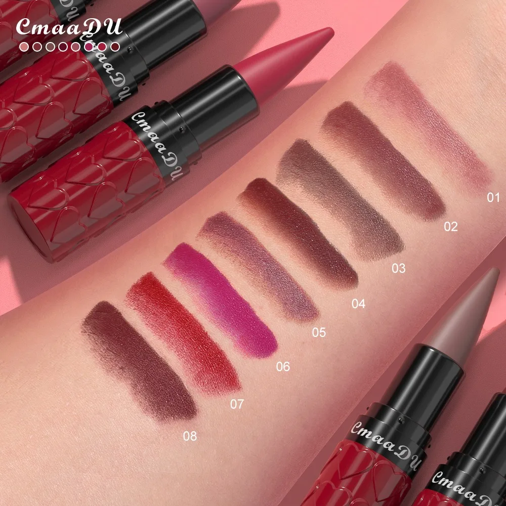 New Velvet Matte Lipstick Pencil Waterproof Lasting Sexy Nude Red Brown Lipstick Non-sticky Cup Solid Lip Gloss Lip Liner Makeup_voghion.com