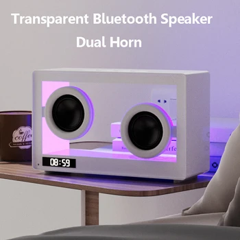 Portable Alarm Clock Bluetooth Speaker Vintage Hifi Soundbar Wireless Colorful Atmosphere Light with Mic Support TF Card Play 1
