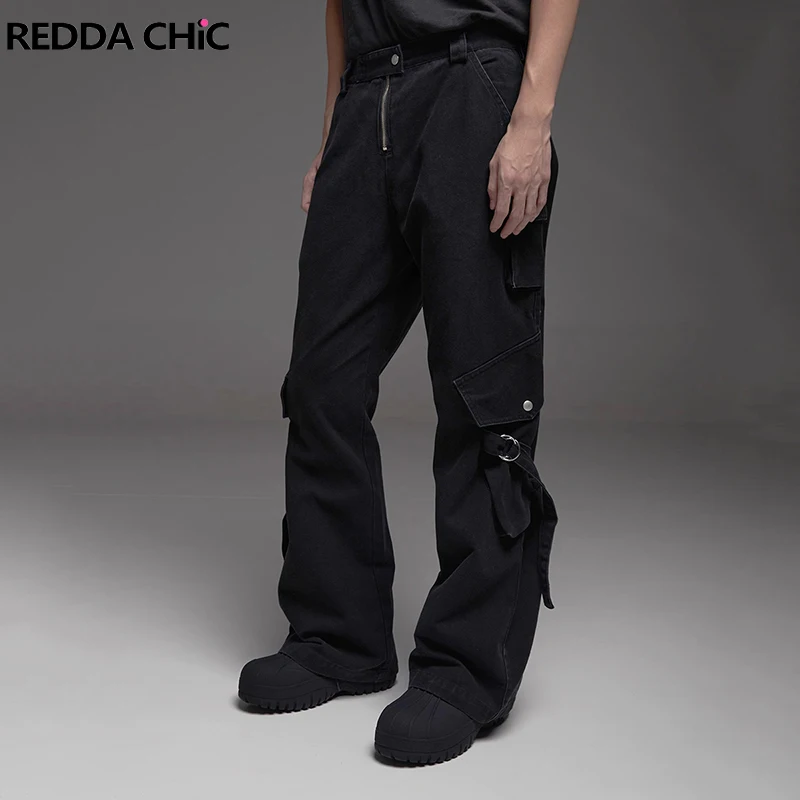 

Брюки-карго REDDACHiC мужские мешковатые, повседневные прямые широкие штаны в стиле ретро/хип-хоп, черные моющиеся темные панковские Ретро Брюки с карманами, рабочая одежда Y2k
