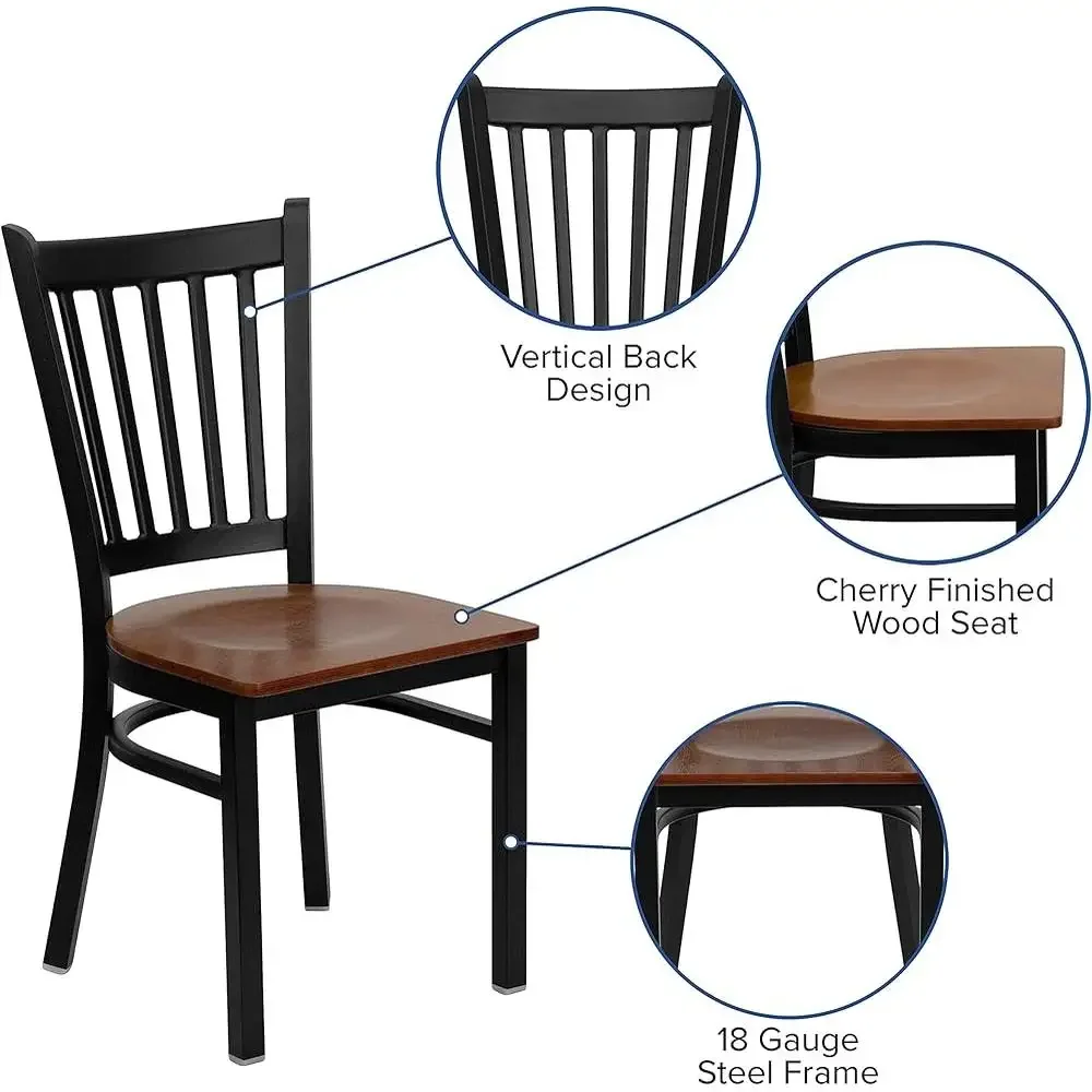 HERCULES Series Black Vertical Back Metal Restaurant Chair Cherry Wood Seat 6