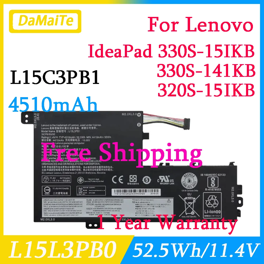 Bateria do Portátil para Lenovo Ideapad L15m3pb0 L15l3pb0 Ioga 330s15ikb 330s-14ikb 320s-15isk L15c3pb1 L15l3pb1 520-14ikb Novo