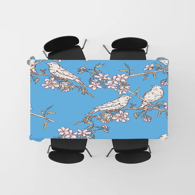 Blue Floral Chicken Tablecloth 5