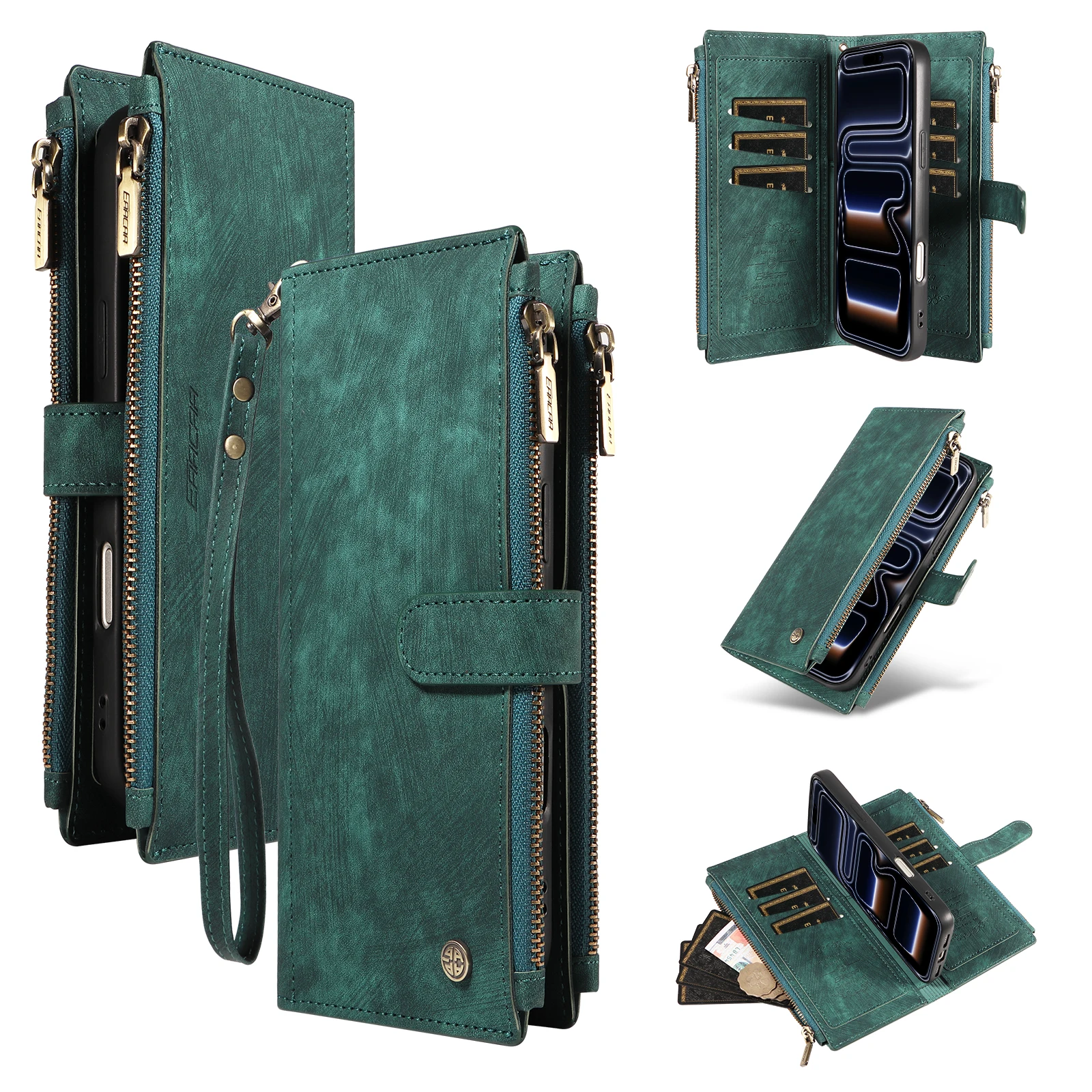 Stylish Faux Leather Wallet Phone Case with Lanyard - Shockproof and Elegant Design