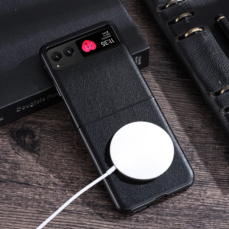 Premium PU Leather Magnetic Shockproof Back Cover with Wireless Charging Compatibility