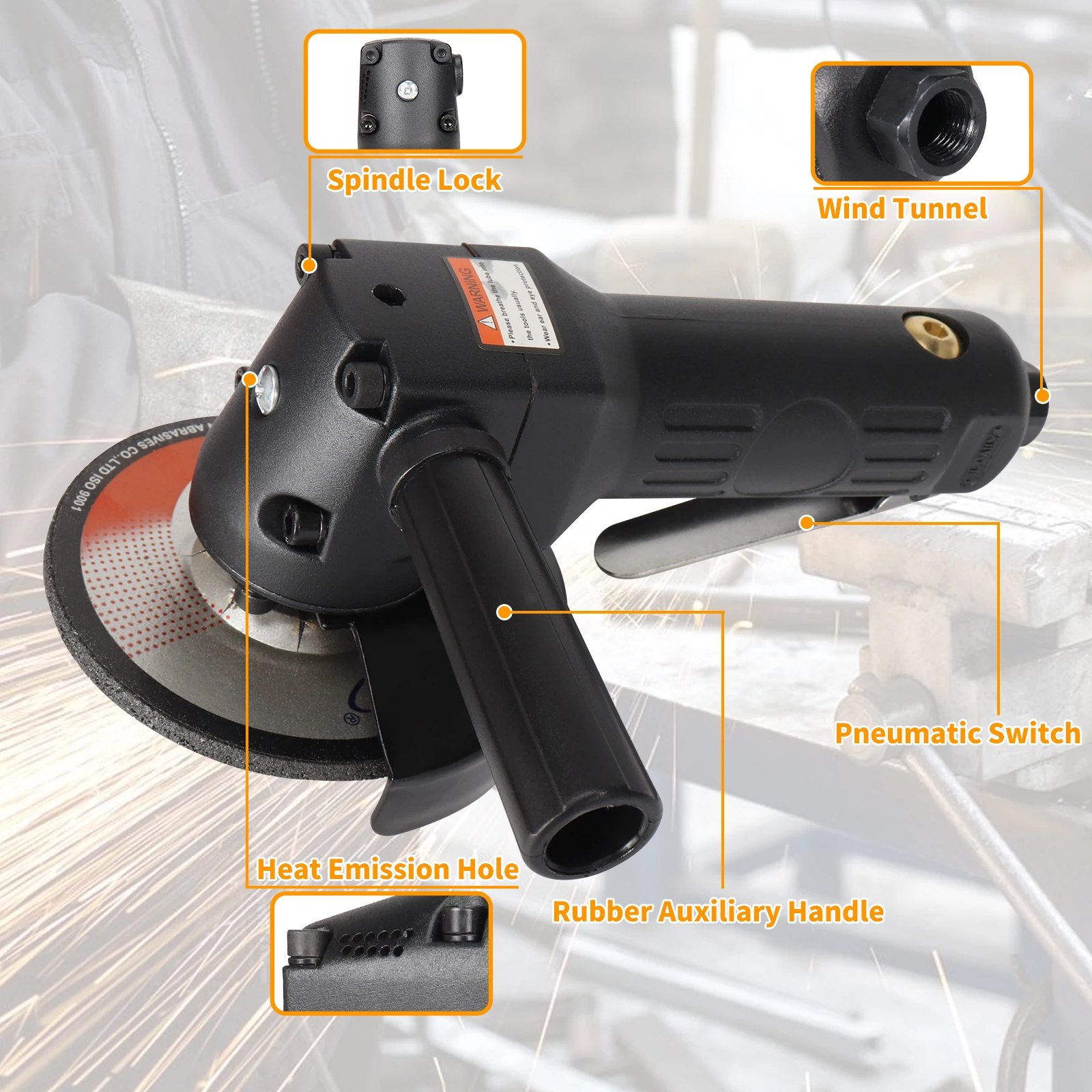 4-Zoll-pneumatischer Winkelschleifer, Schleifscheibe, Luftpolier- und Schleifmaschine für Metall, Holz, Schneiden, Polieren, pneumatisches Werkzeug – Detail 8